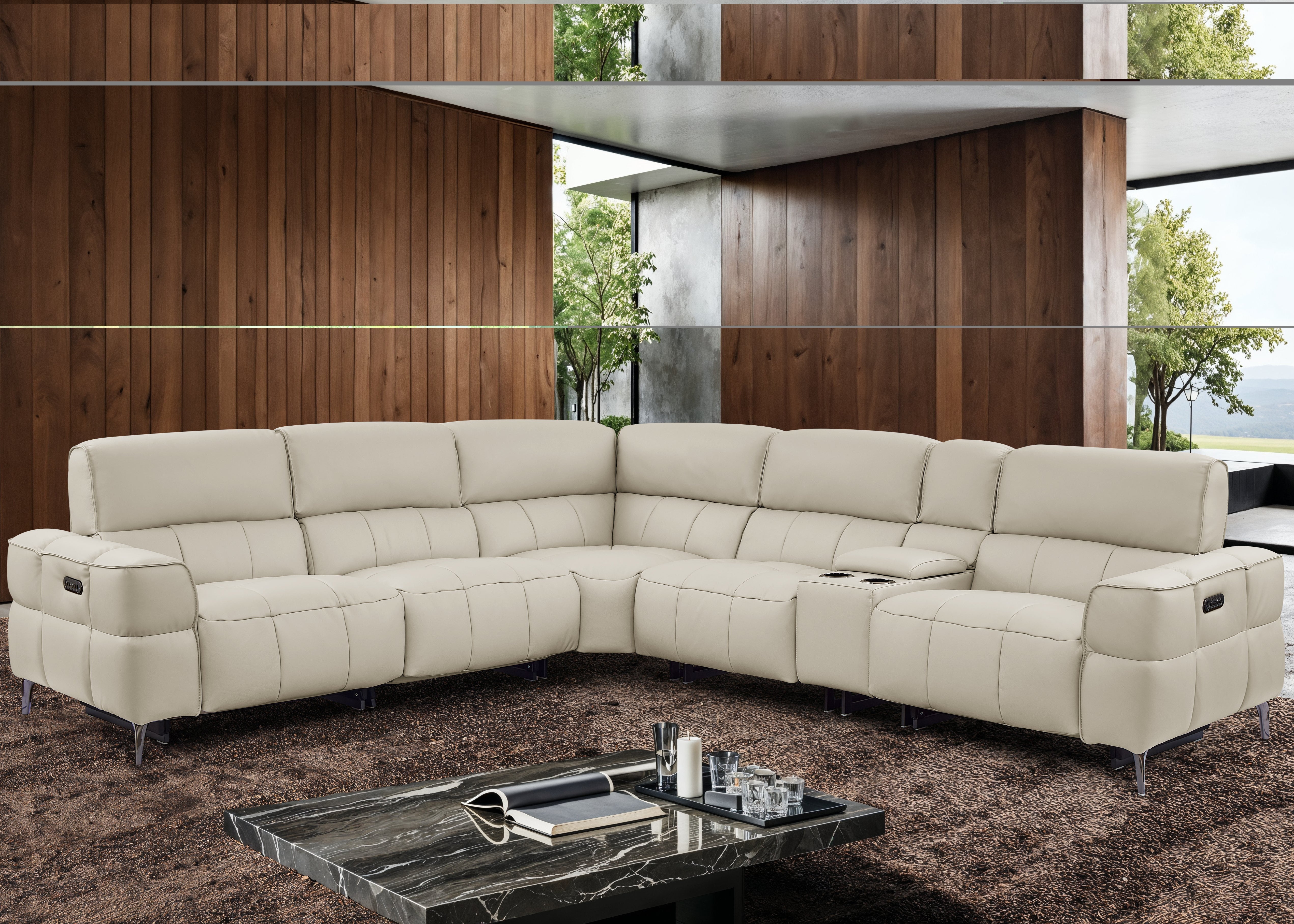 Cubo 6-Piece Sectional Sofa with Recliners, Oatmeal Split Leather | Creative Furniture