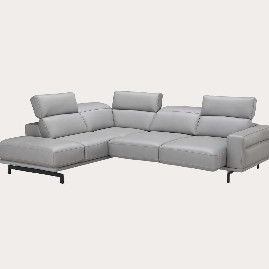 Davenport sectional in in light grey leather