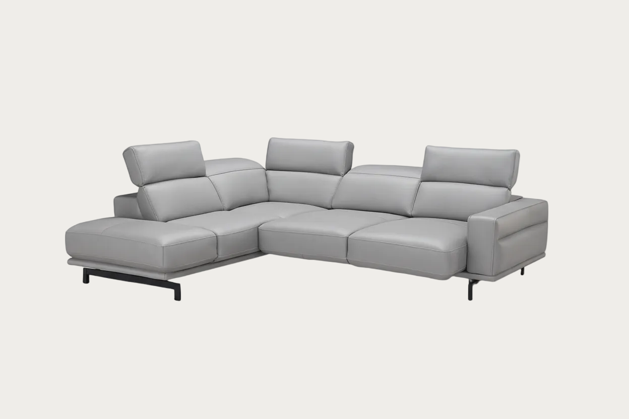 Davenport sectional in in light grey leather