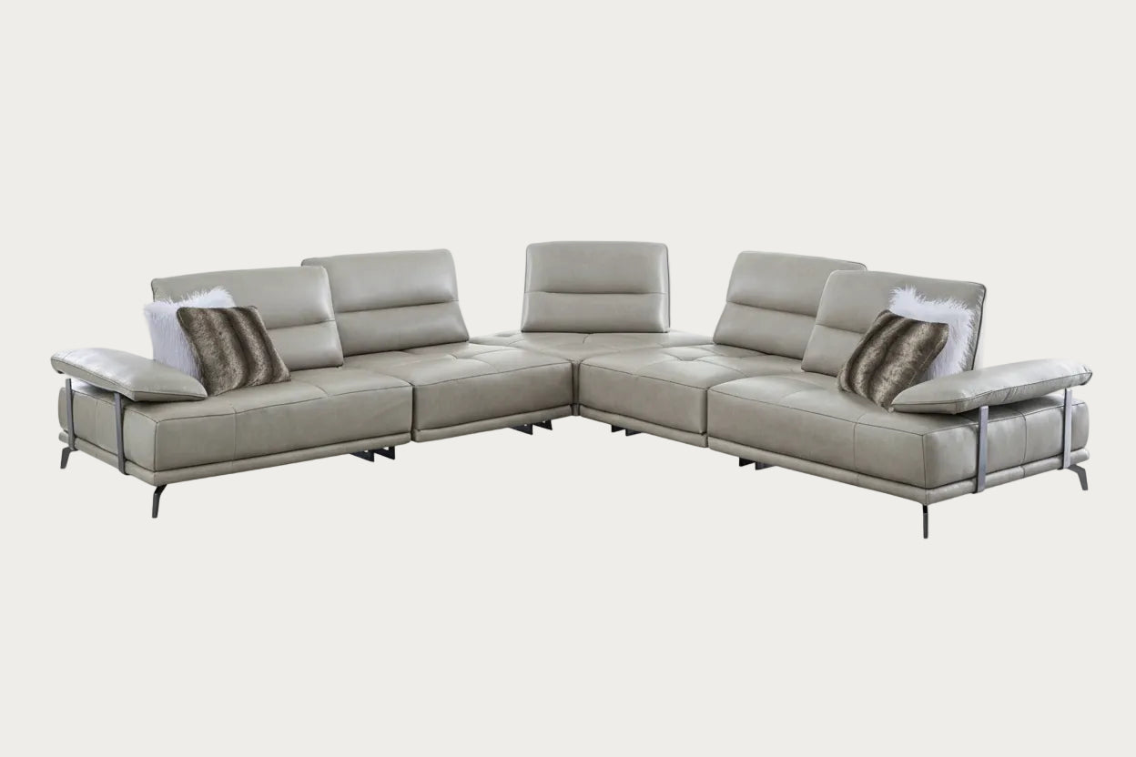 Eleganto 5 pc Sectional with Power Motion Backrests, Charcoal Gray Leather