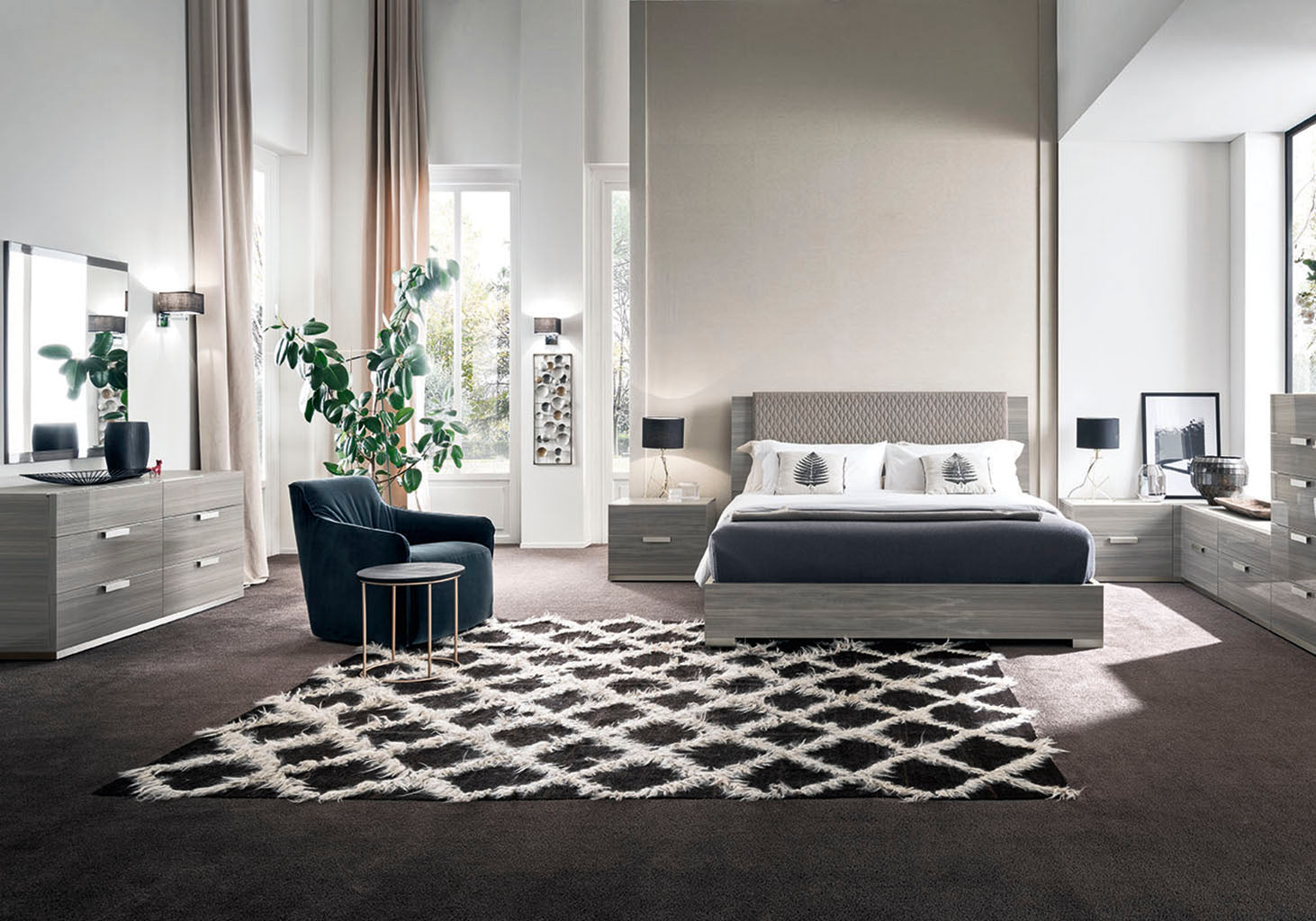 Iris Modern Bedroom Set with Upholstered Headboard