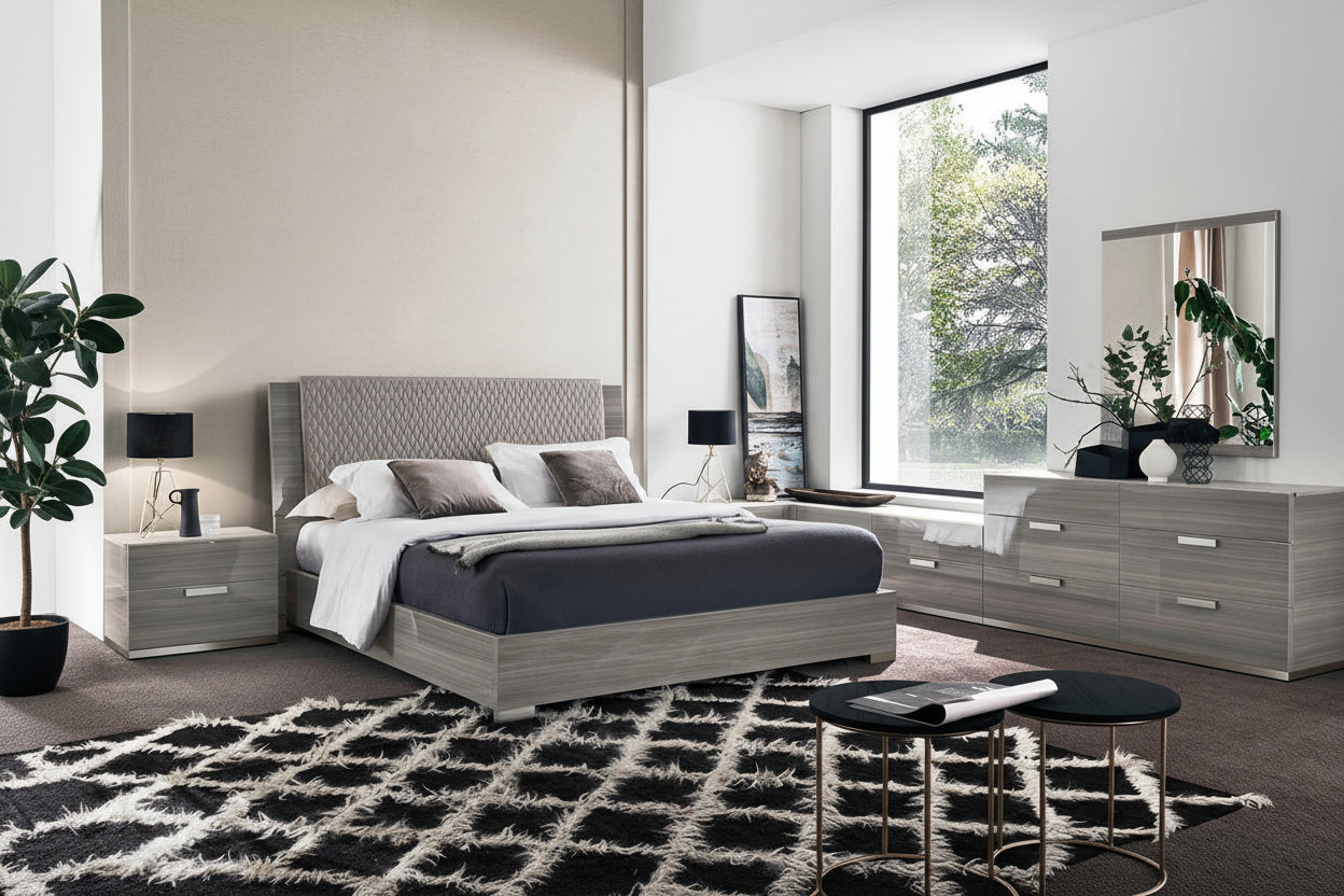 Iris Modern Bedroom Set with Upholstered Headboard