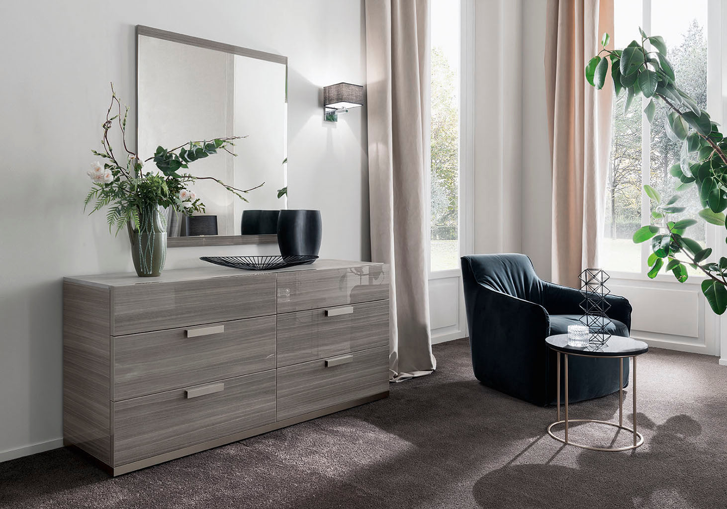 Iris Modern Bedroom Set with Upholstered Headboard