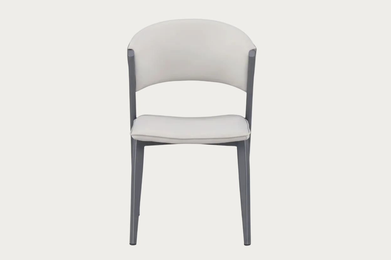 White chair with gray legs on a white background