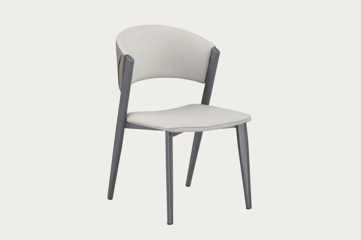 Juniper chair with a white seat and backrest and gray legs.