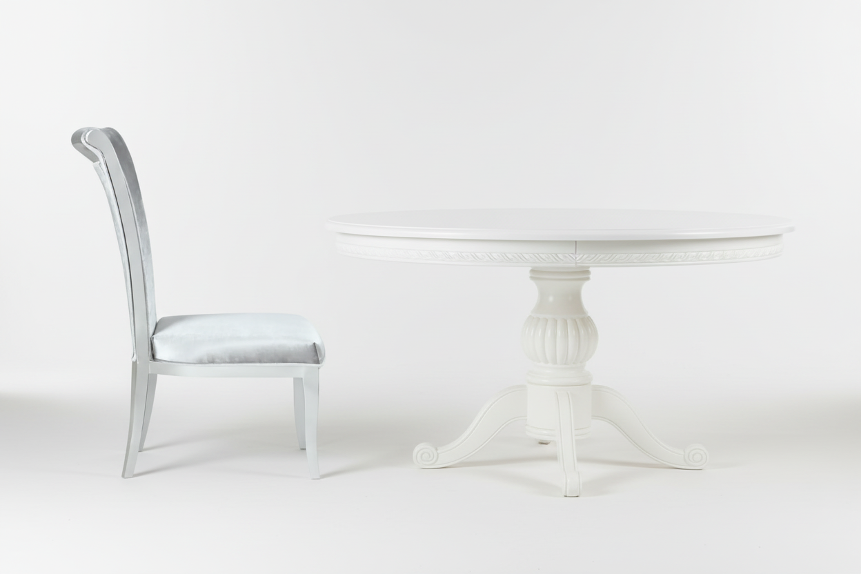 Joy white chair with a decorative backrest on a white background