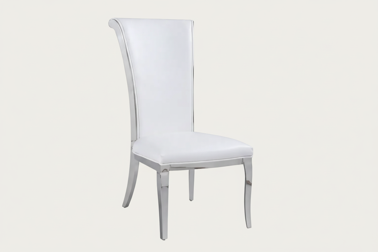 The Joy white chair on a white background