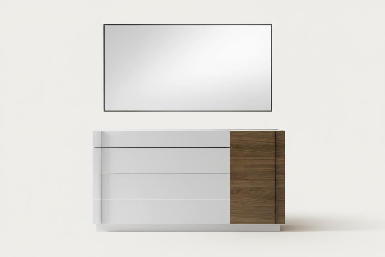 Lisbon Dresser and Mirror in White-Walnut finish