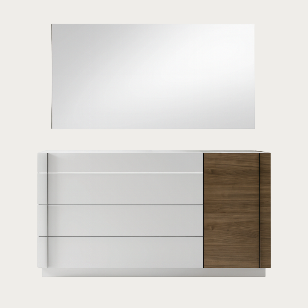 Lisbon Dresser and Mirror in White-Walnut finish