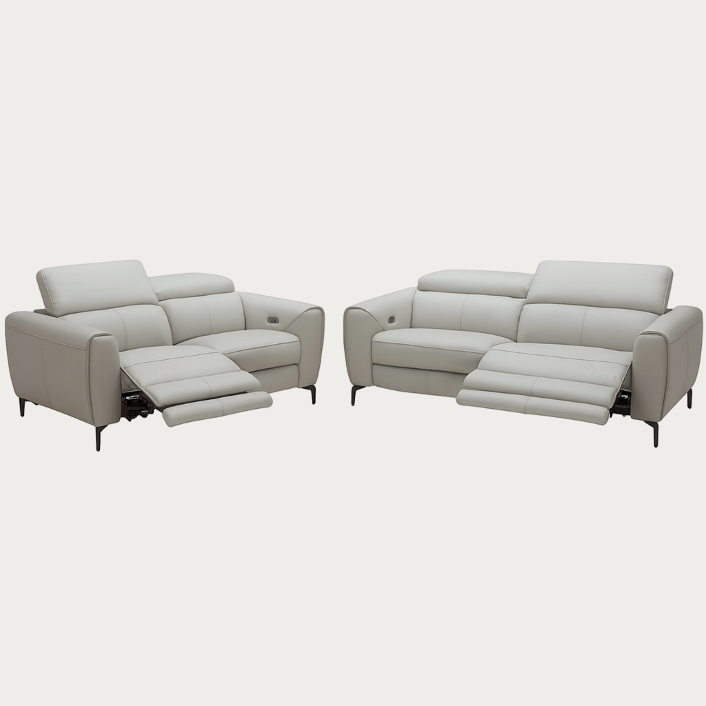 Lorenzo sofa and loveseat set in ligh grey leather