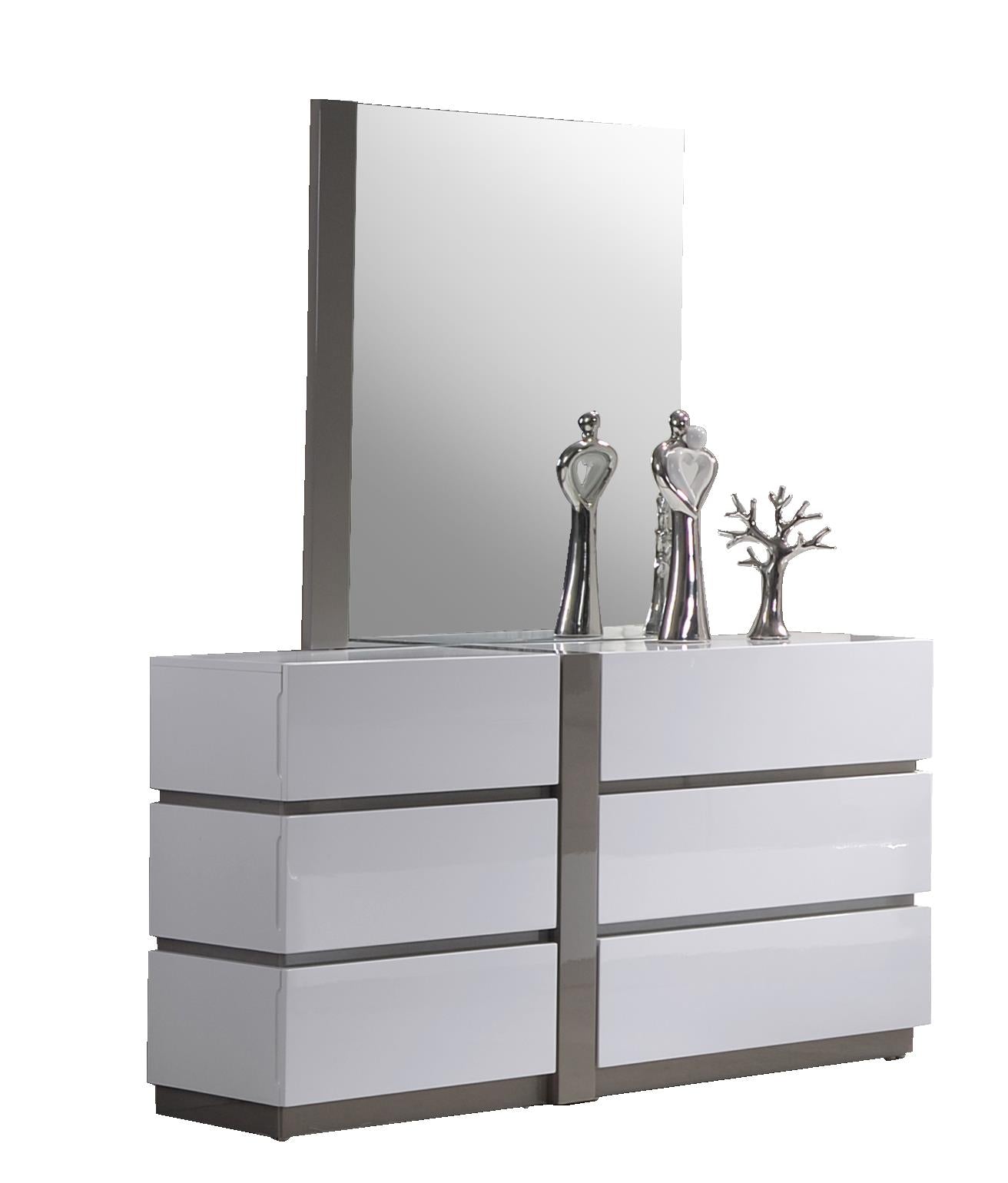 Manila white dresser with mirror and decorative items on a white background