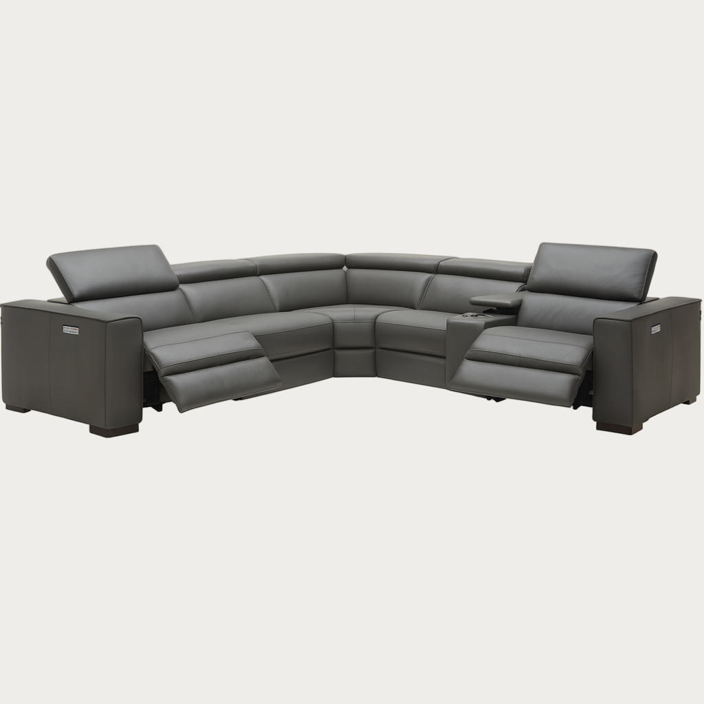 The Picassi dark gray leather sectional sofa by J&M Furniture