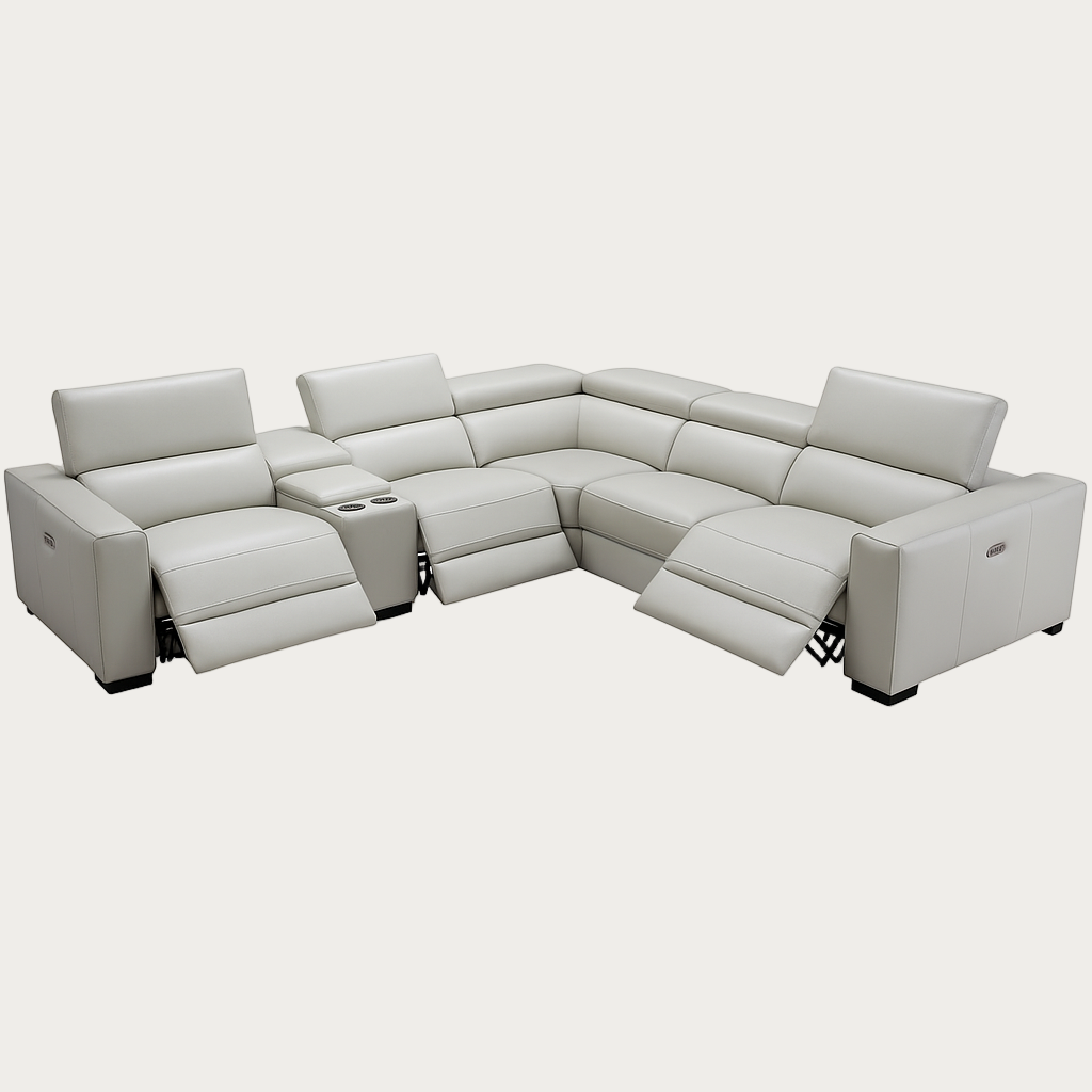 The Picasso silver-gray sectional sofa with recliners