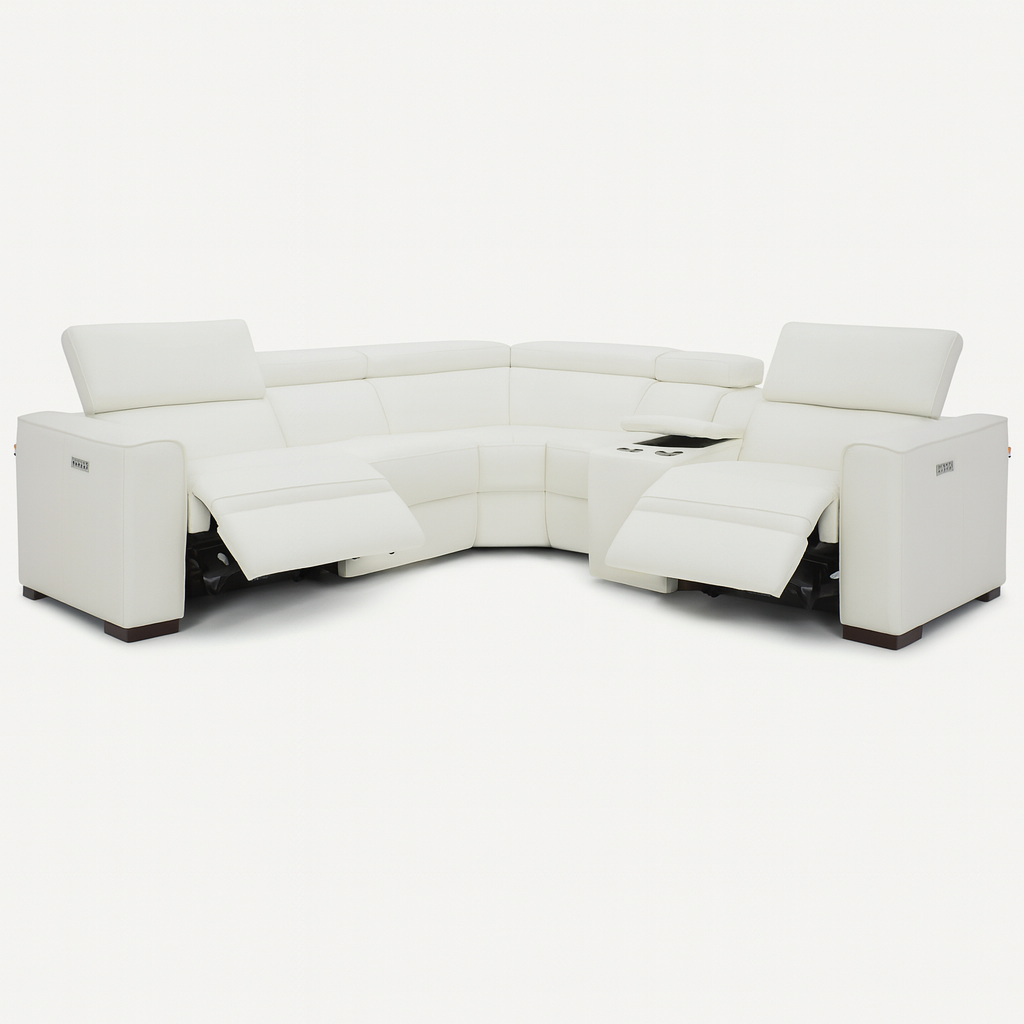 Picasso 6 Pc Motion Sectional, White Leather