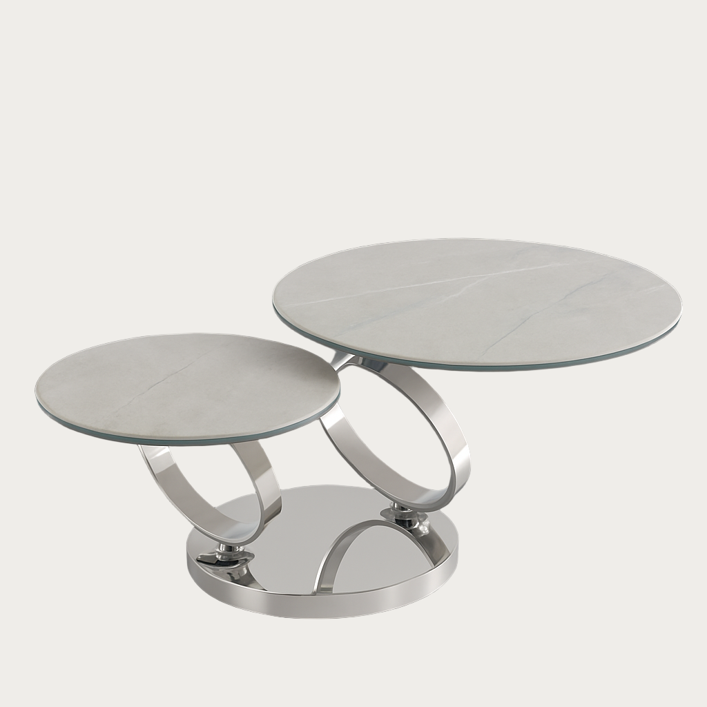 Ruma rotating coffee table with beige top