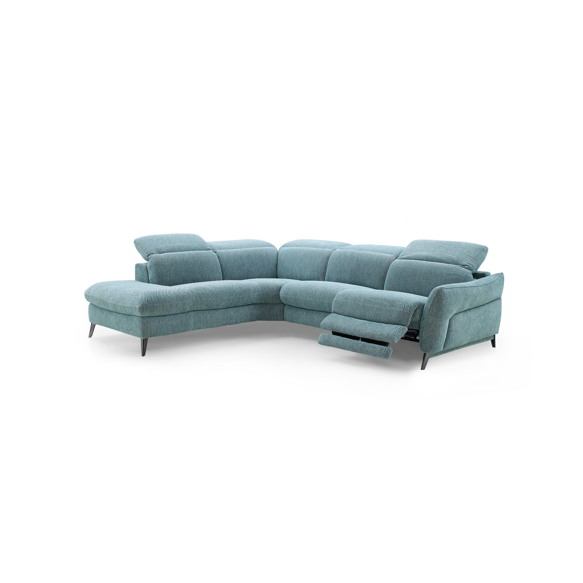 Swan Fabric Sectional with Two Recliners, Dusty Teal
