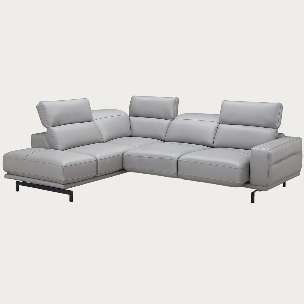 Viola sectional sofa in grey leather.