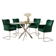 Fabio Dining Table with Glass Top & 4 Upholstered Armchairs
