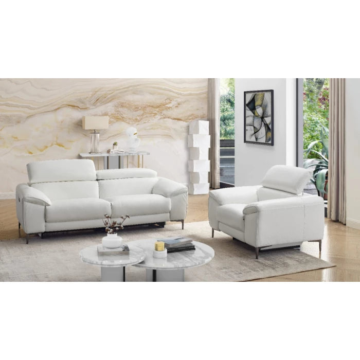Lucca Leather Sofa Set, Sofa and Armchair with Recliners | Snow White Leather