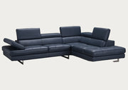 Blue leather sectional sofa on a white background