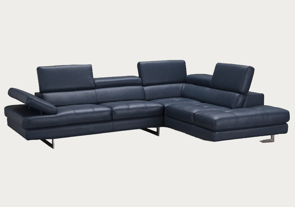 Blue leather sectional sofa on a white background