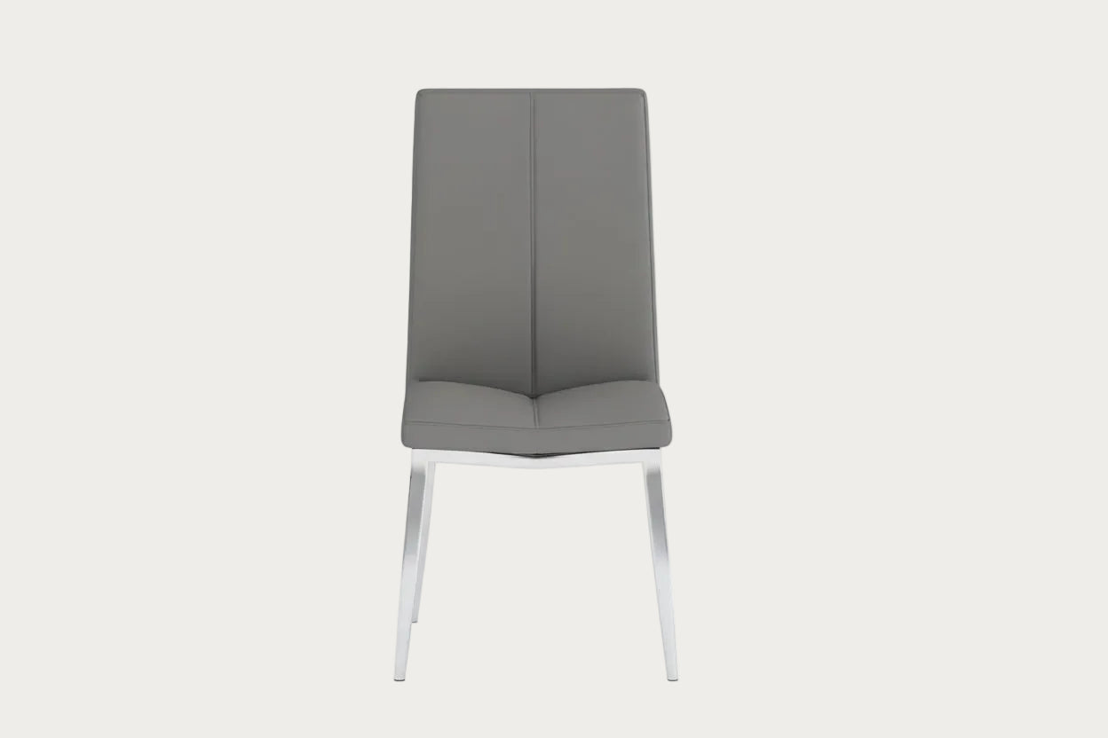 Abigail gray chair with chrome legs on a white background