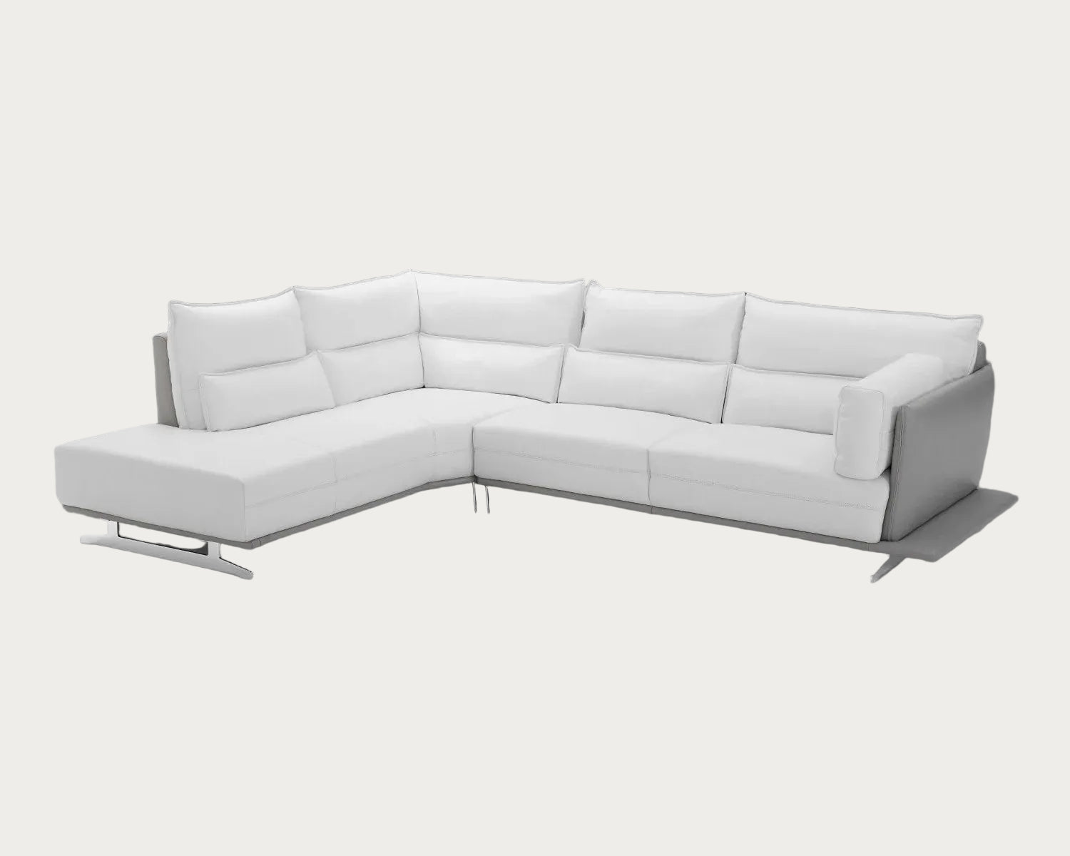 Adeline sectional sofa in white leather, left facing chaise