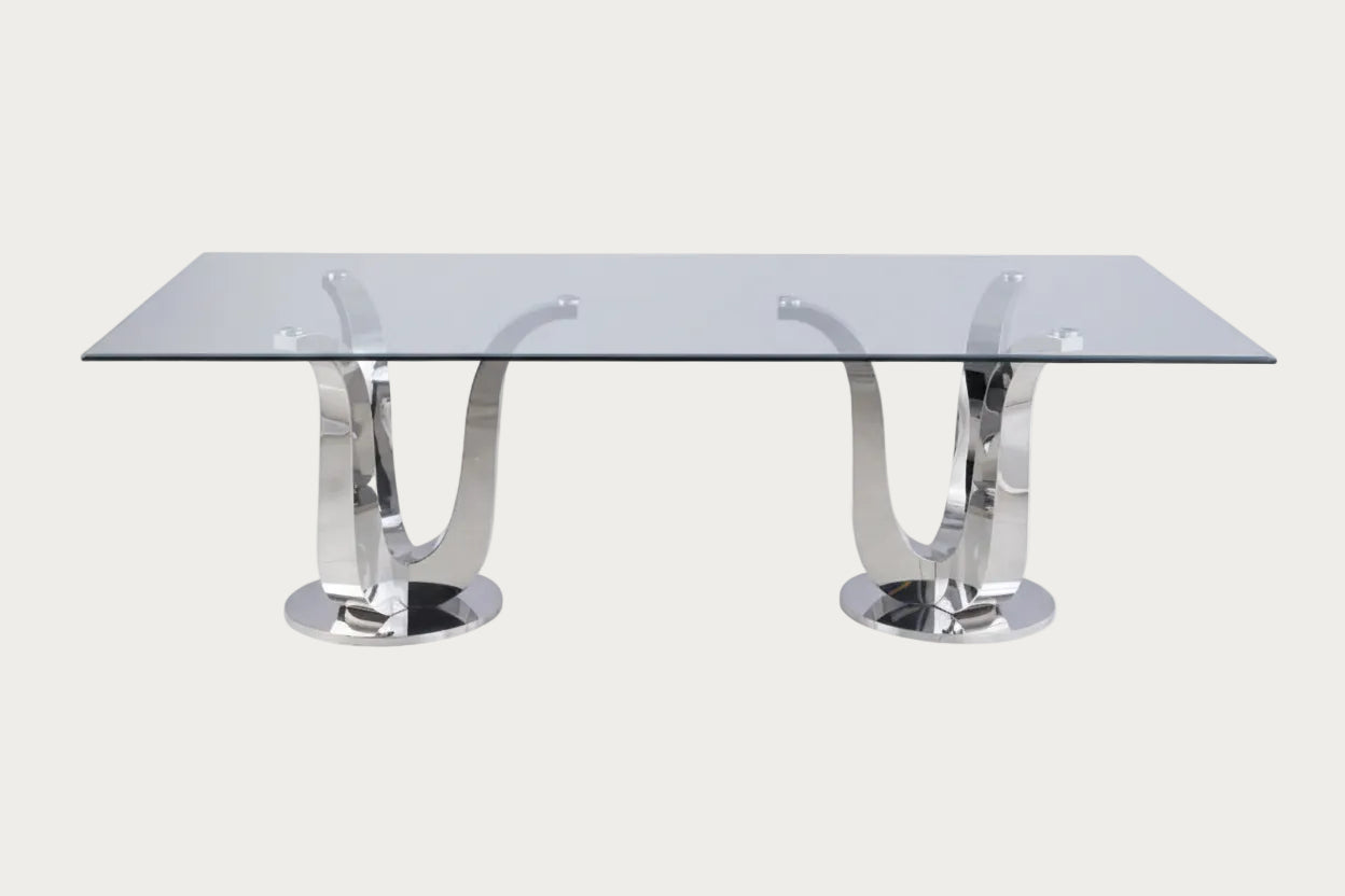 Adelle glass top dining table with metal legs