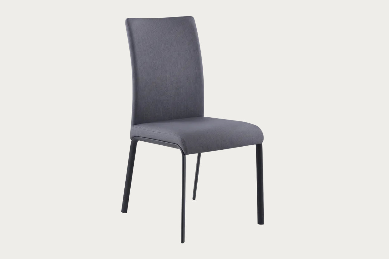 Aida faux leather gray side chair with black legs on a white background