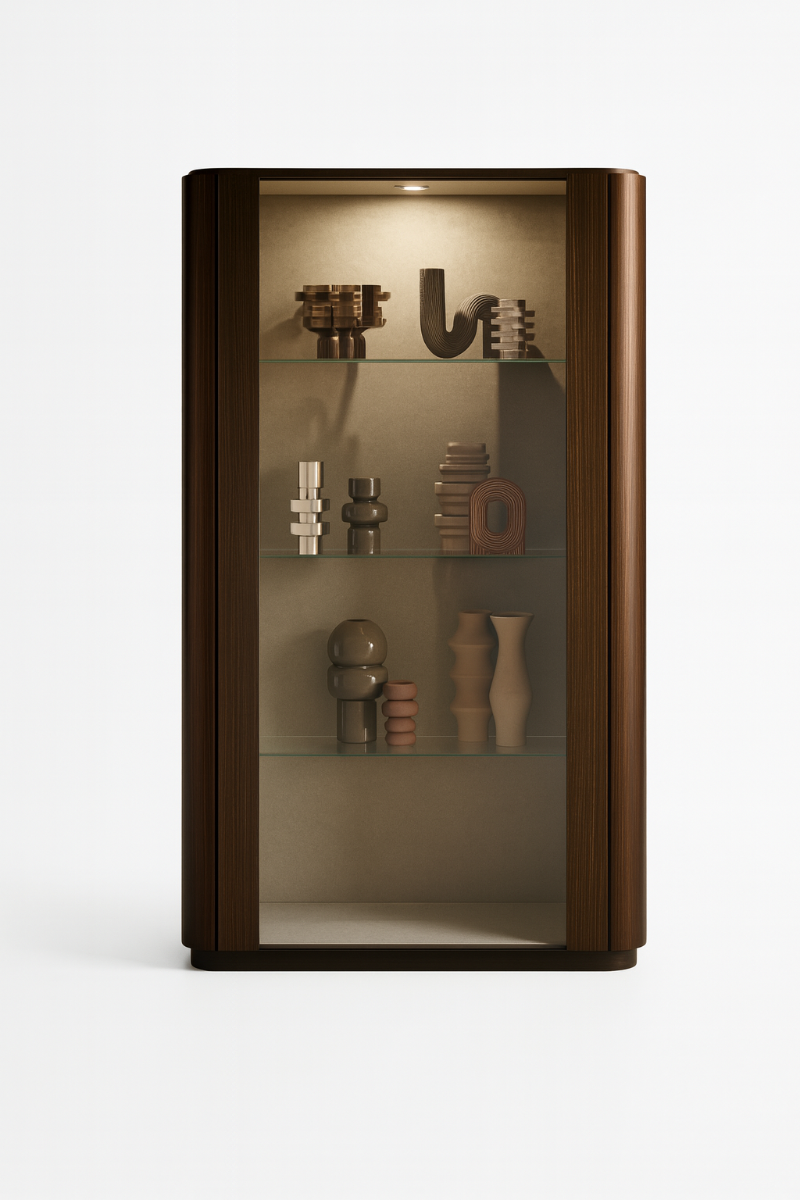 ALF Appia 2-Door Curio – Italian Modern Display Cabinet in Matte Espresso & Termocotto Oak