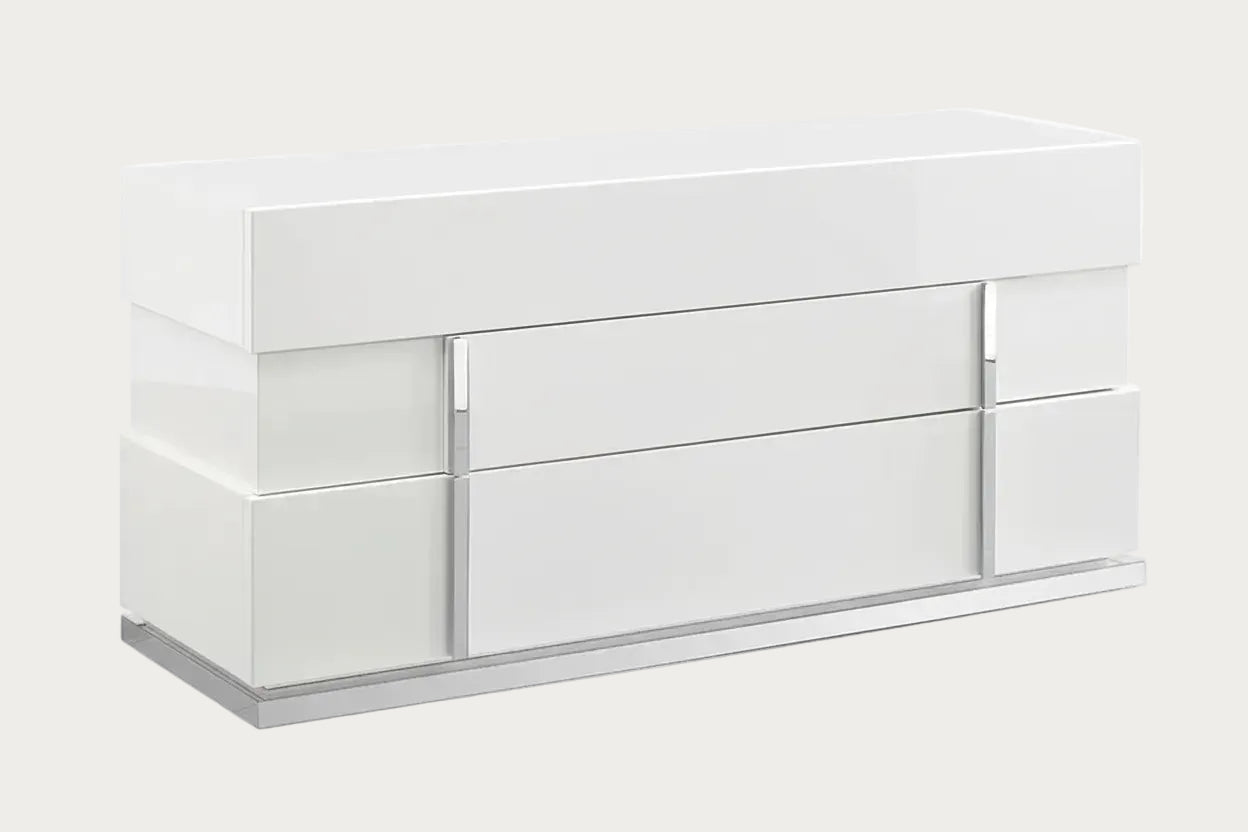 Canova white dresser with multiple drawers on a white background