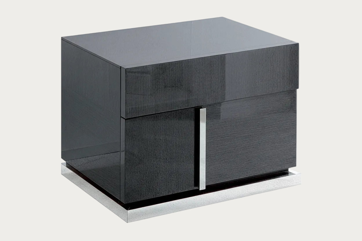 Monte Carlo  dark gray high-gloss nightstand on a white background.