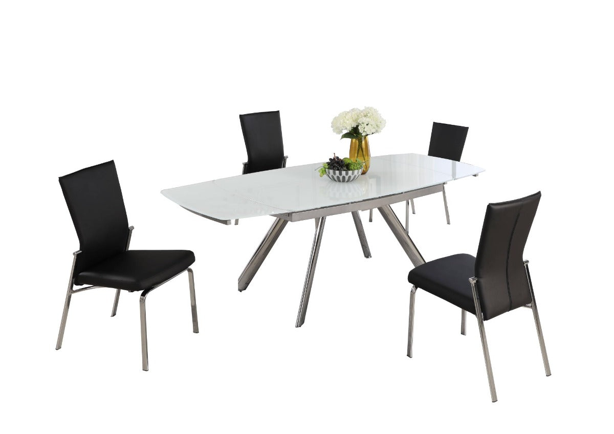 Chintaly Alina 5-Piece Contemporary Dining Set with Extendable Starphire Glass Table