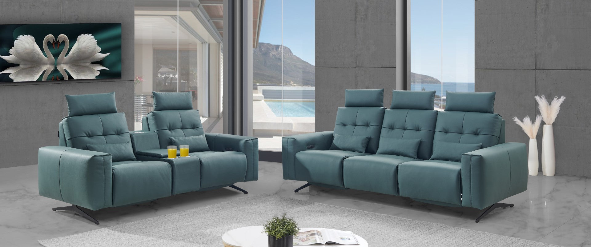 Amalfi Leather Sofa Set | Sofa and Loveseat with Cupholder | Creative Furniture