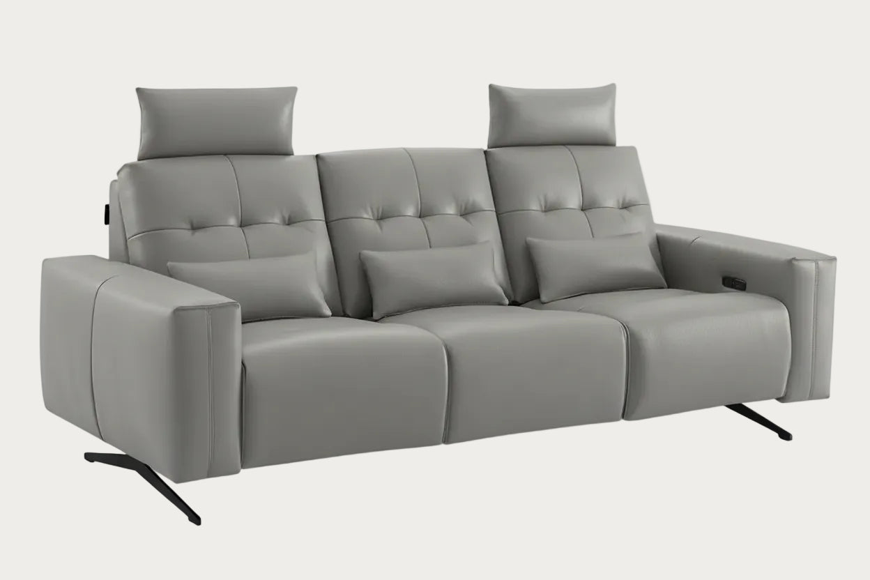 Amalfi gray sofa with reclining feature on a white background