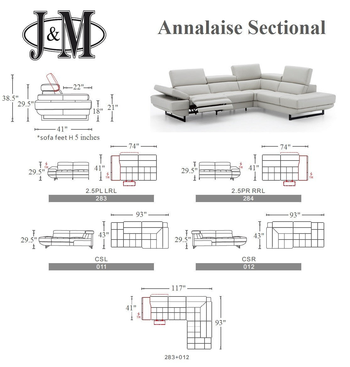 Annalaise Recliner Leather Sectional