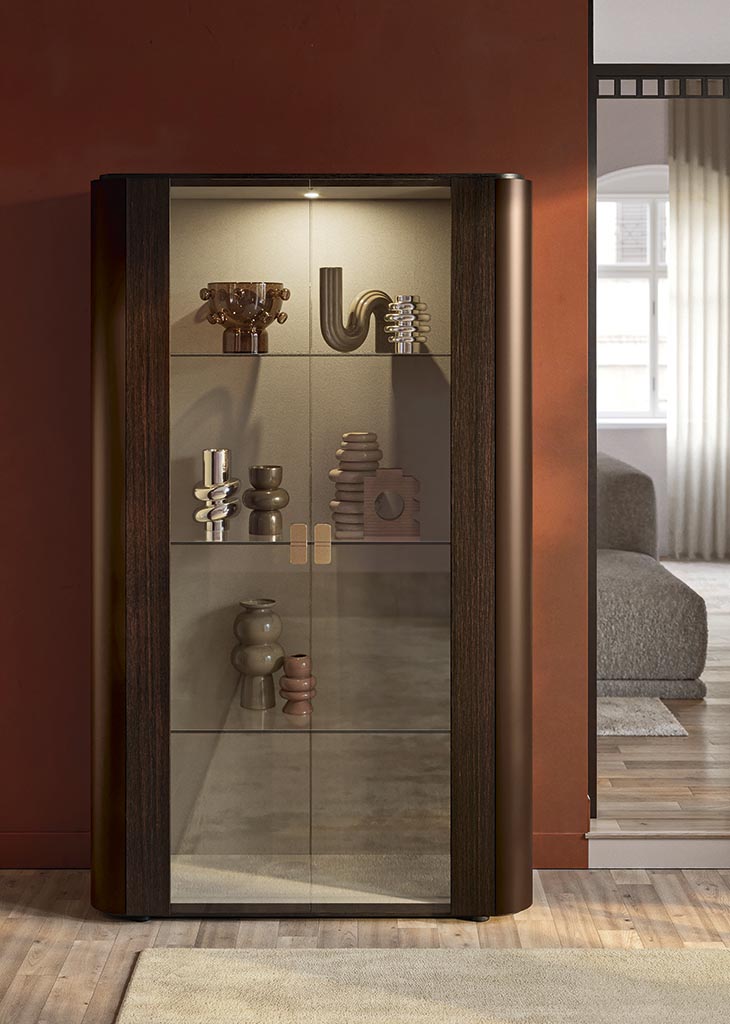 ALF Appia 2-Door Curio – Italian Modern Display Cabinet in Matte Espresso & Termocotto Oak