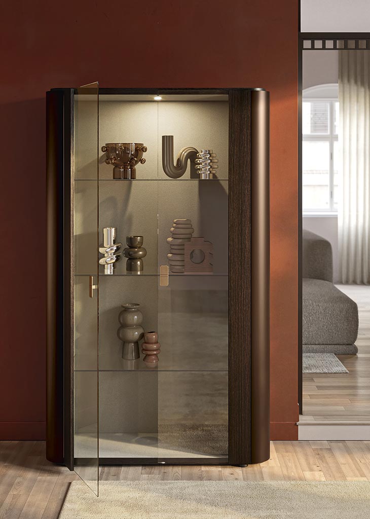 ALF Appia 2-Door Curio – Italian Modern Display Cabinet in Matte Espresso & Termocotto Oak