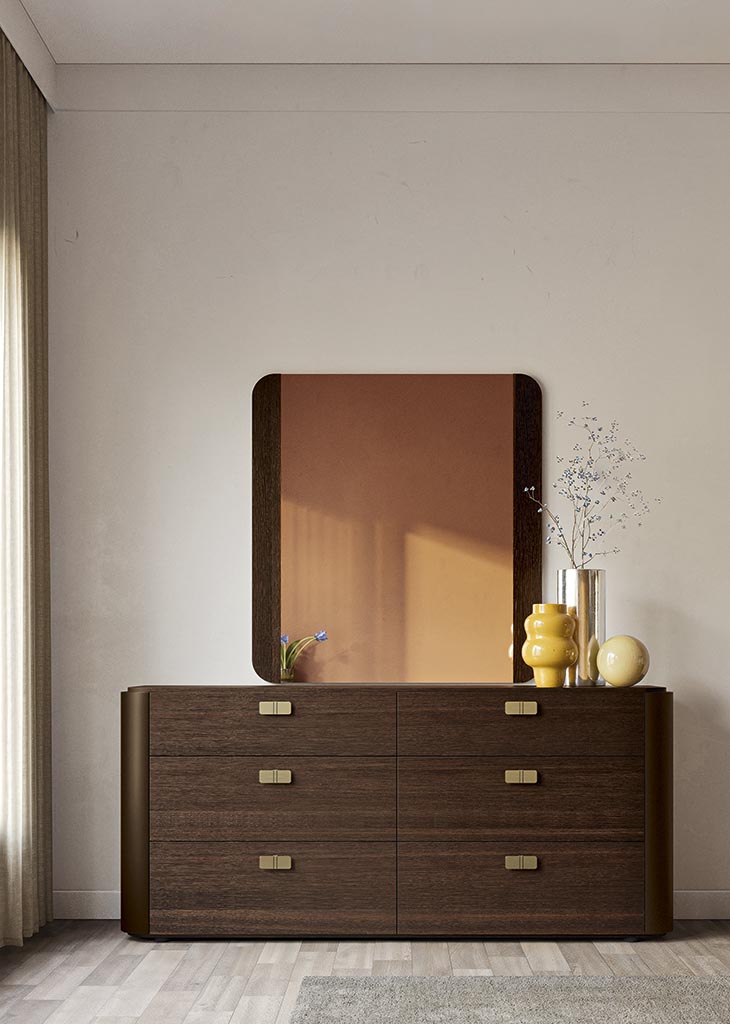ALF Appia 70 inch Dresser – Italian Modern 6-Drawer Dresser in Matte Espresso & Termocotto Oak