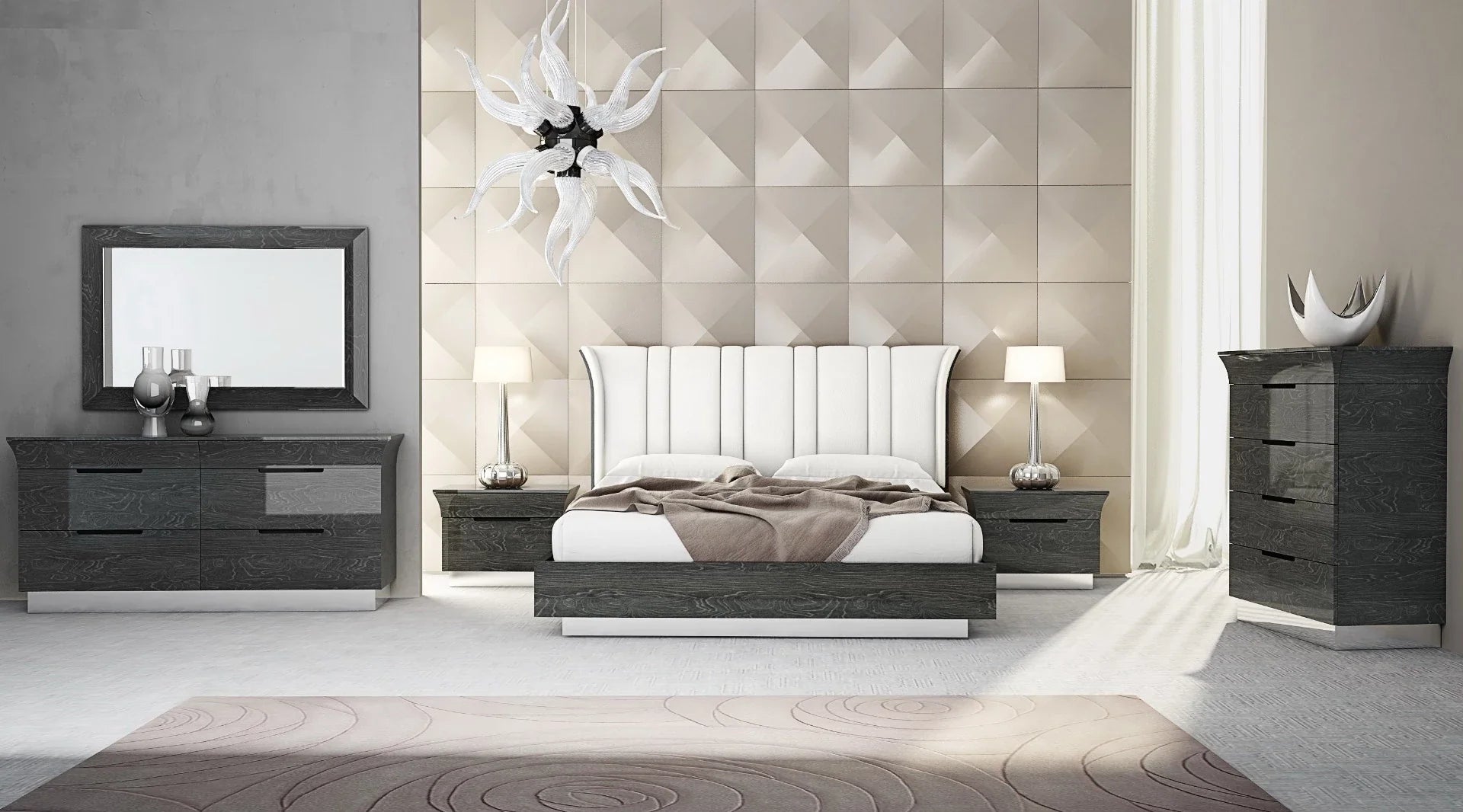 Ariana Bed with Upholstered Headboard, Grey | Creative Furniture