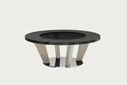 Ariana round coffee table with gray top and beige legs on a white background