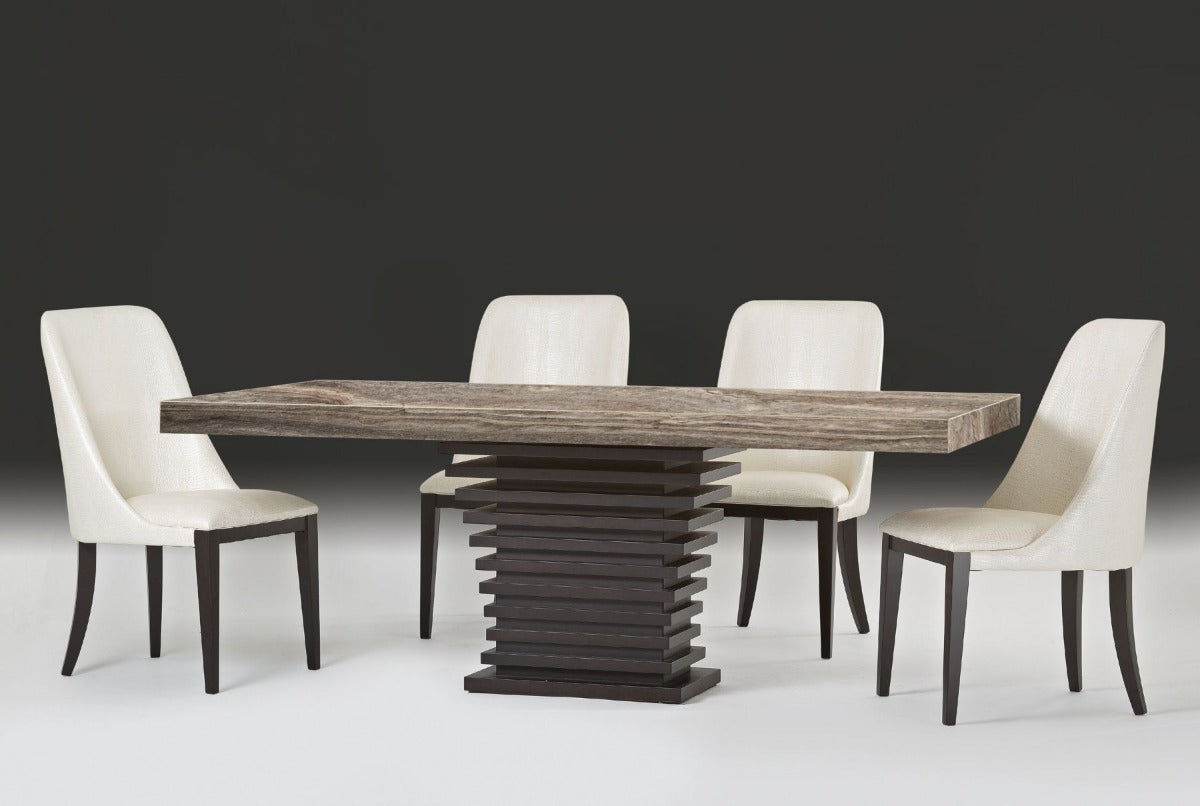 Ark Dining Table with Glam Travertine Finished Top.