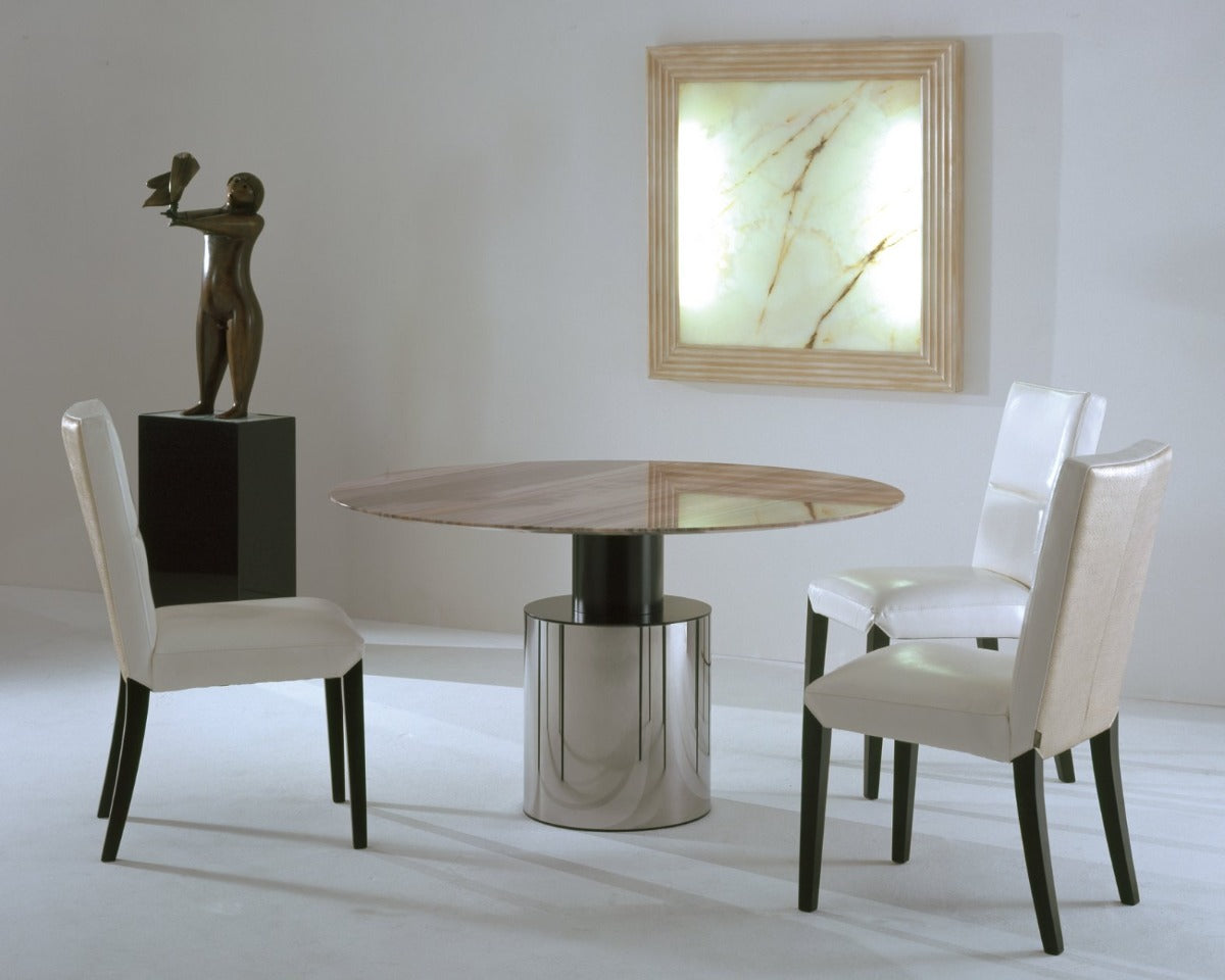 Stone International Athena Round Dining Table with Thin Beveled Edge