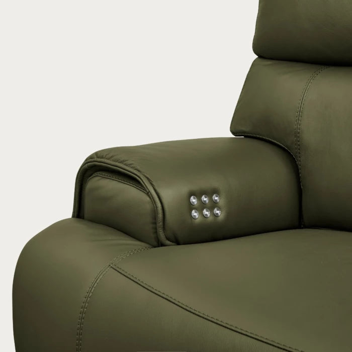 Baron 5-Piece Leather Modular Sectional with Power Recliners, Dark Olive