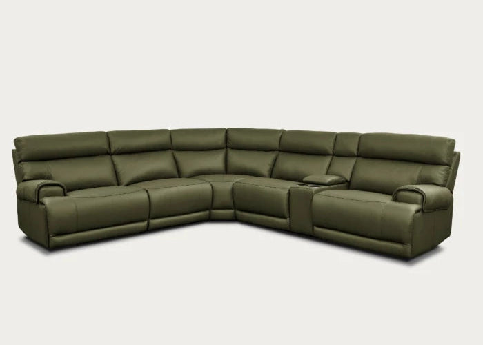 Baron 6-Piece Leather Modular Sectional with Power Recliners, Dark Olive