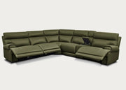 Baron 6-Piece Leather Modular Sectional with Power Recliners, Dark Olive