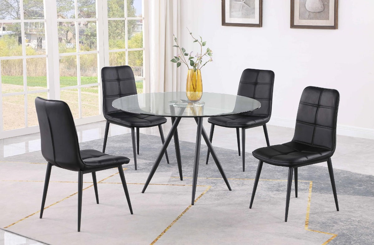 Chintaly Beatriz Dining set with Glass Top Table and Tufted Back Side Chairs
