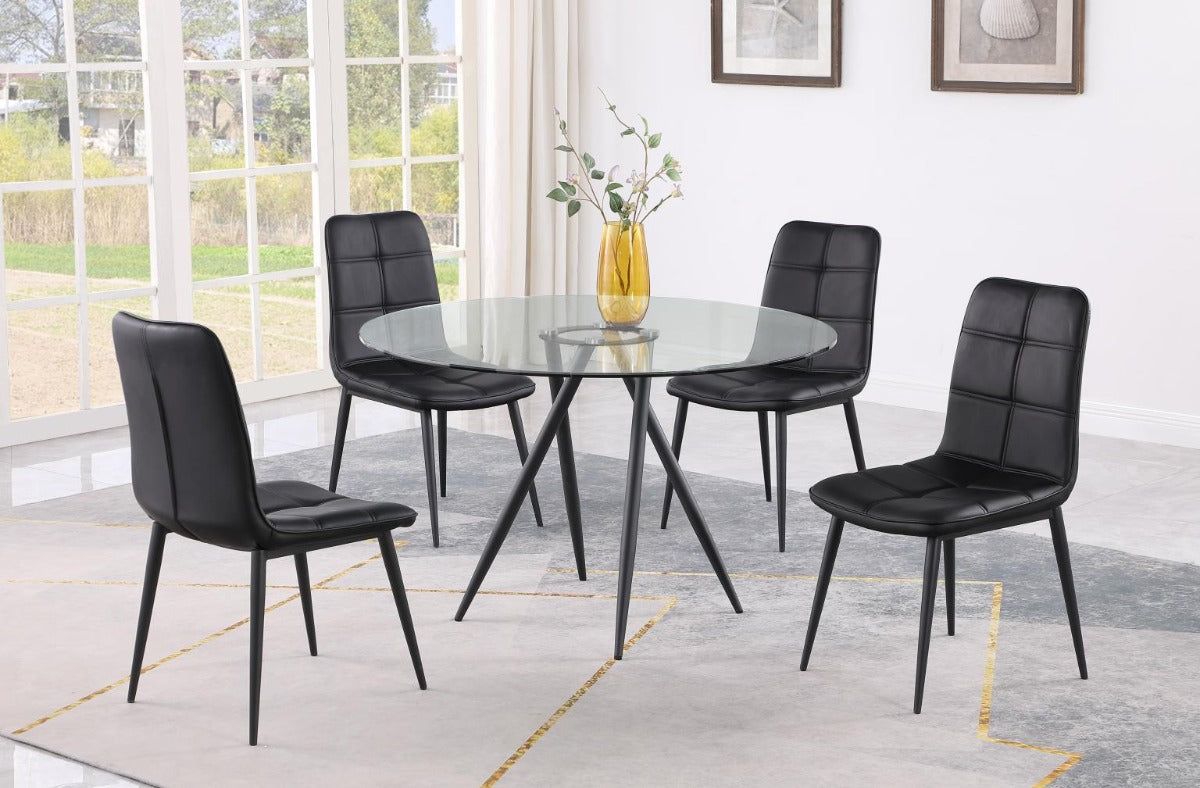 Chintaly Beatriz Round Glass Top Dining Table with Crisscross Four-legged Steel Base