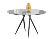 Chintaly Beatriz Round Glass Top Dining Table with Crisscross Four-legged Steel Base