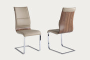 Two Bethany side chairs with beige and wood accents on a white background